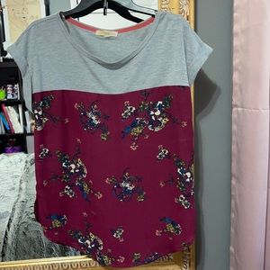 Casual Floral Top, Maroon + Grey,